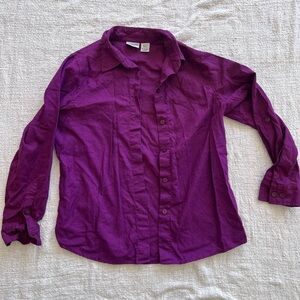 Vintage Linen Long Sleeve Button-Up Shirt in Deep Purple